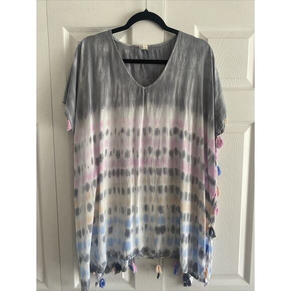 Surf Gypsy Tie Dye Medium Swim Coverup Tassle Beach Vacation Coconut Girl Cruise - Picture 1 of 9